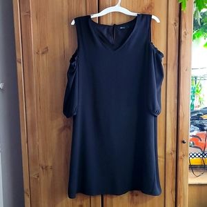 EUC Reitmans Black V-Neck Sheeth Dress with Exposed Shoulder Detail
